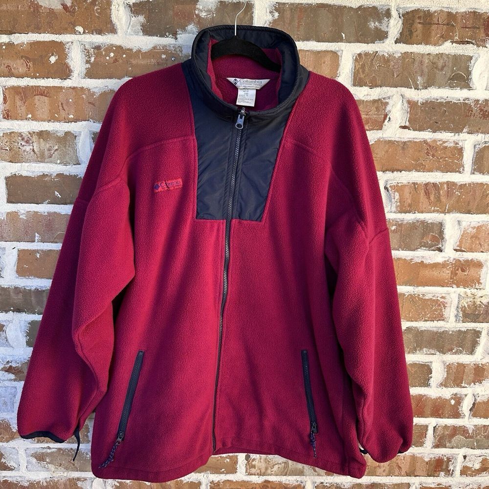 Vintage 90's Columbia Cardigan Jumper Fleece‎ Men's Large High Neck Full Zip
